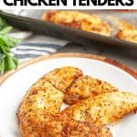 Plate of cooked chicken tenders.
