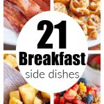 Plate of bacon, cinnamon rolls, fried apples, and parfait.