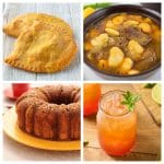 A pasty, oxtail stew, rum cake, and rum cocktail.