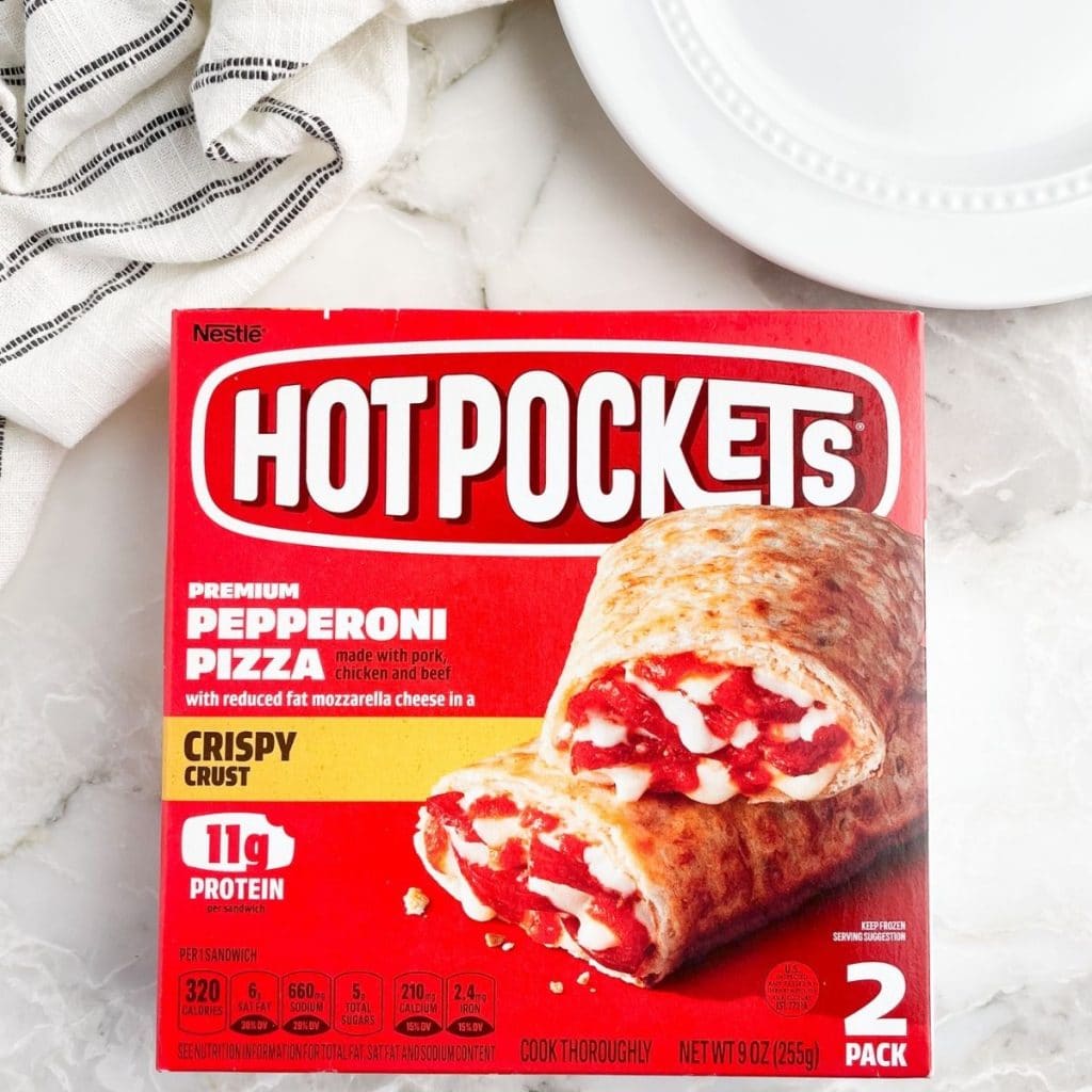 Box of pepperoni hot pockets.