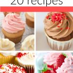 Strawberry, chocolate, and vanilla cupcakes.