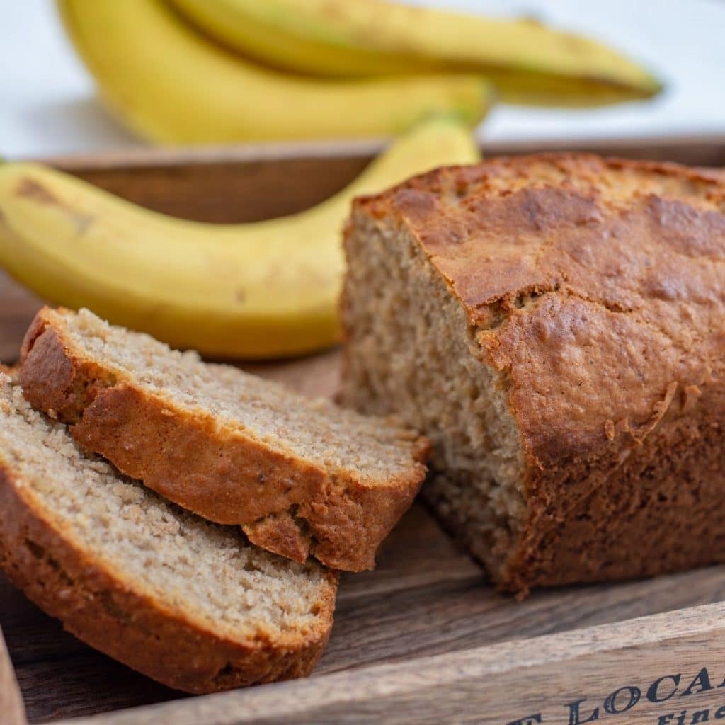 Sliced banana bread. 