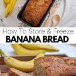 Banana bread in a pan with bananas.