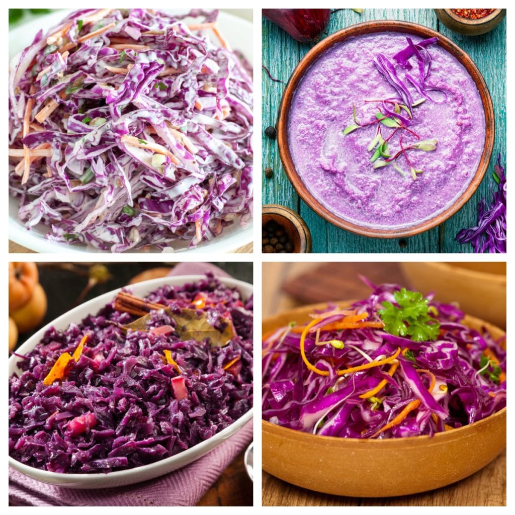 Purple cabbage slaw and cabbage soup. 
