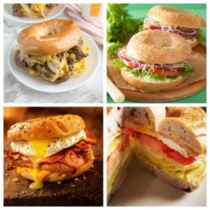 Four different bagel sandwiches