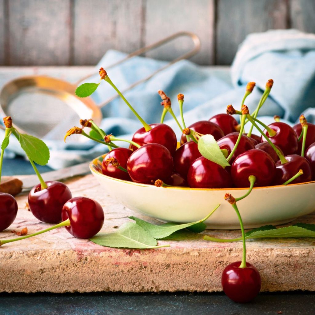 Cherries in a bowl. 