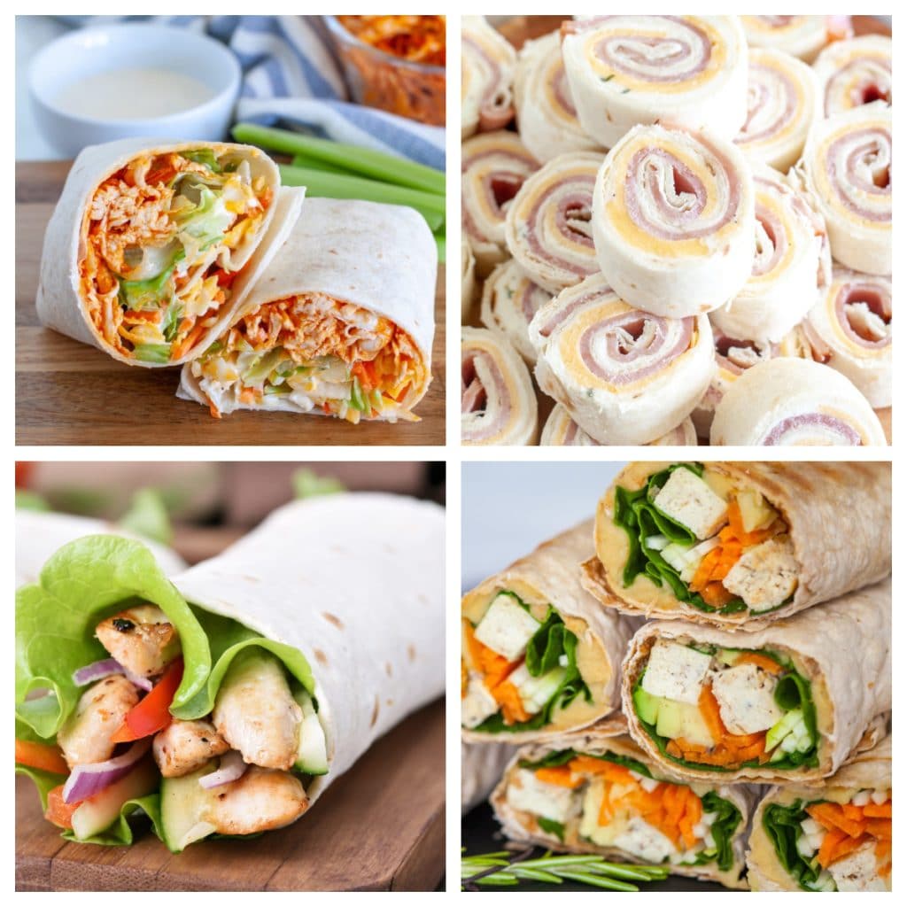 Chicken tortilla wrap, hap and cheese wrap, and chicken wrap. 