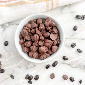 Bowl of chocolate covered espresso beans.