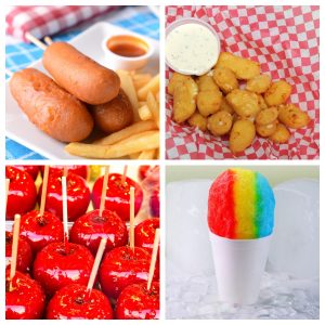 Corn dogs, candy apples, fried cheese, and snow cones.