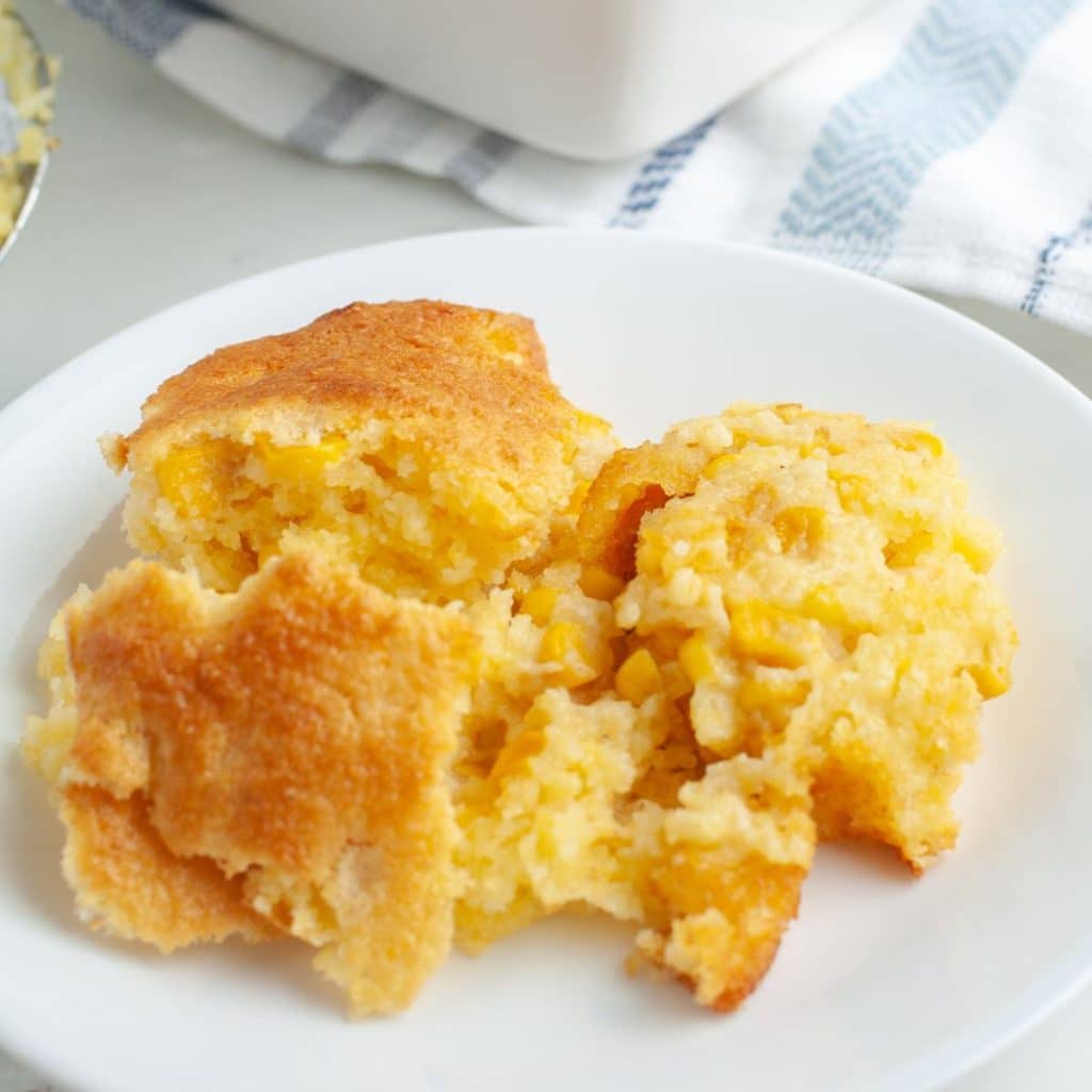 Plate of corn casserole.