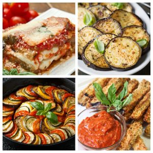 Eggplant parmesan, ratatouille, eggplant fries, and fried eggplant.