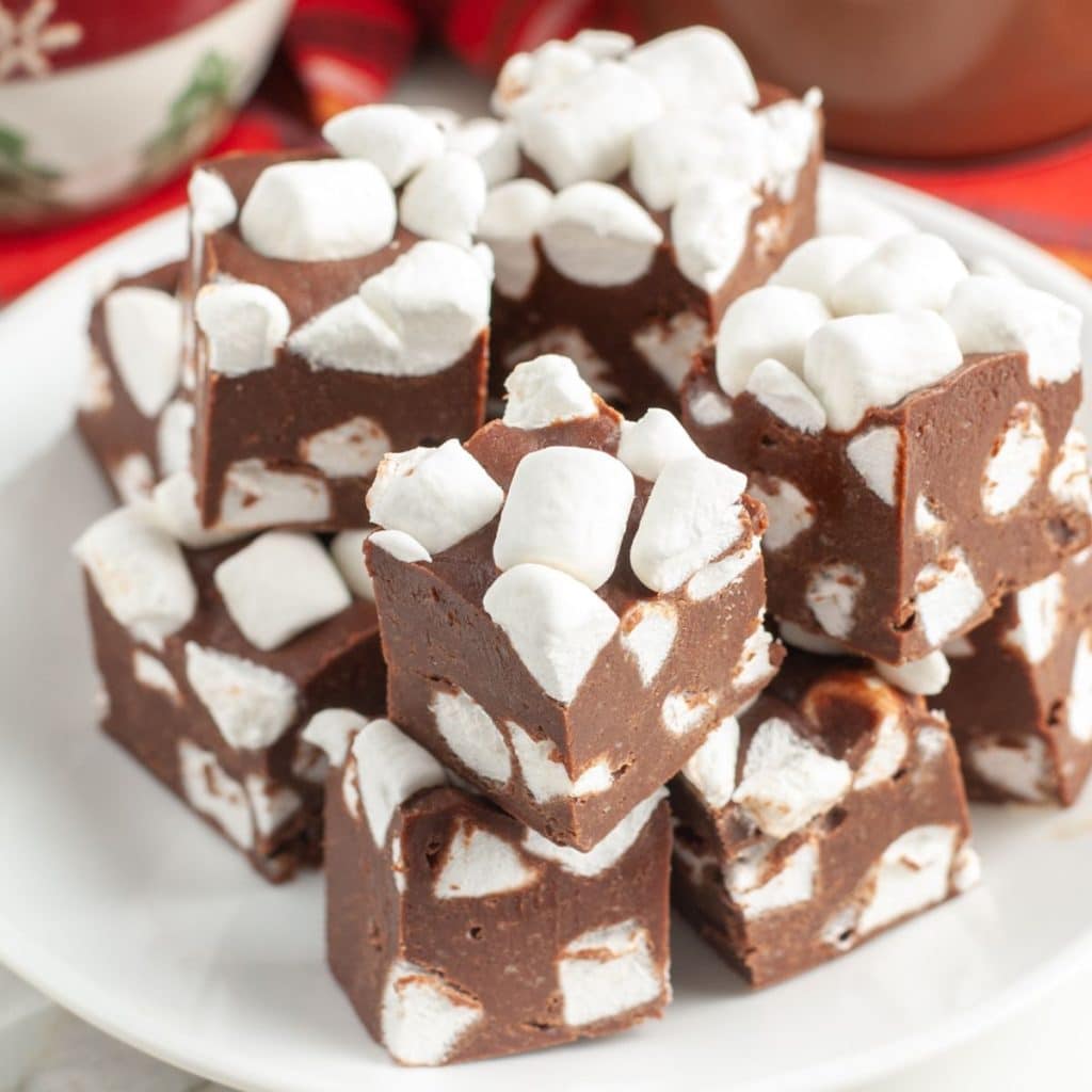 Plate of fudge with marshmallows. 