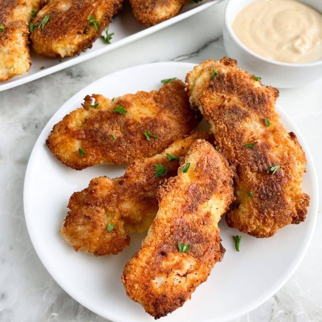 Plate of chicken tenders. 