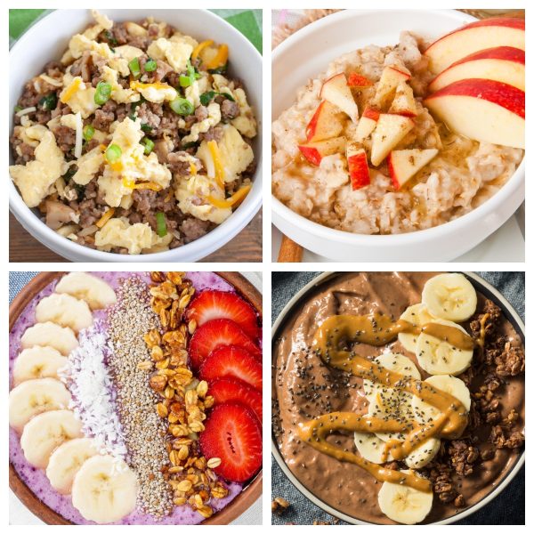 Egg bowl, smoothie bowl, and oatmeal bowl.