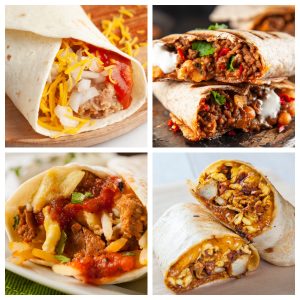 Four different burritos.