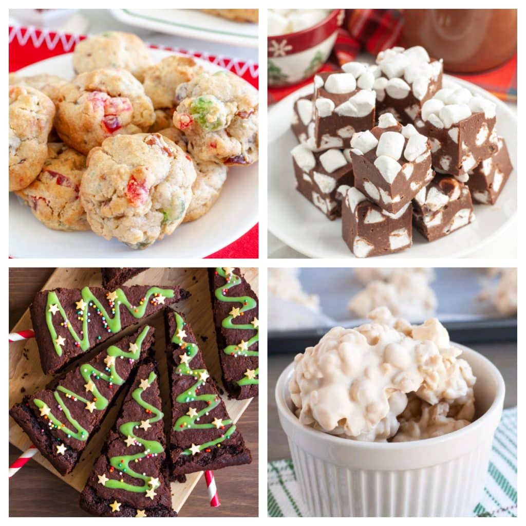 Plate of cookies, fudge, and brownies.