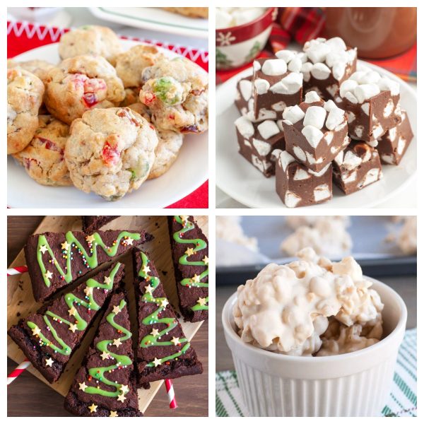 Plate of cookies, fudge, and brownies.