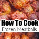 Meatballs on a spoon in red sauce.