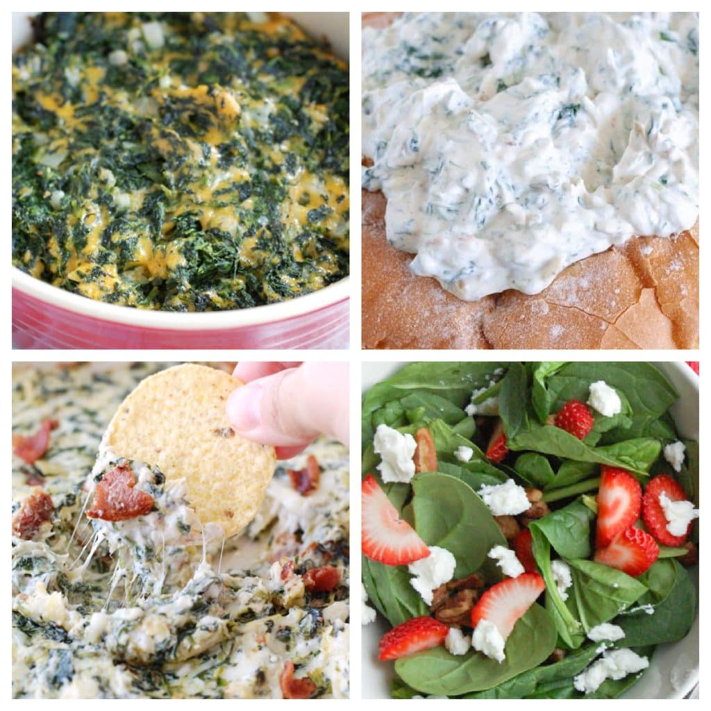 Spinach casserole, spinach dip, and spinach salad.