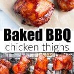 BBQ chicken thighs on a baking rack.