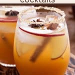 Glasses of apple juice with cinnamon stick.