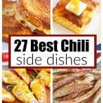 Grilled cheese, piece of corn bread, stuffed peppers, and french fries.