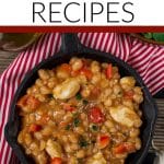 Skillet of beans and chicken.