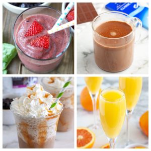 Smoothie, hot chocolate, frappuccino, and mimosa.