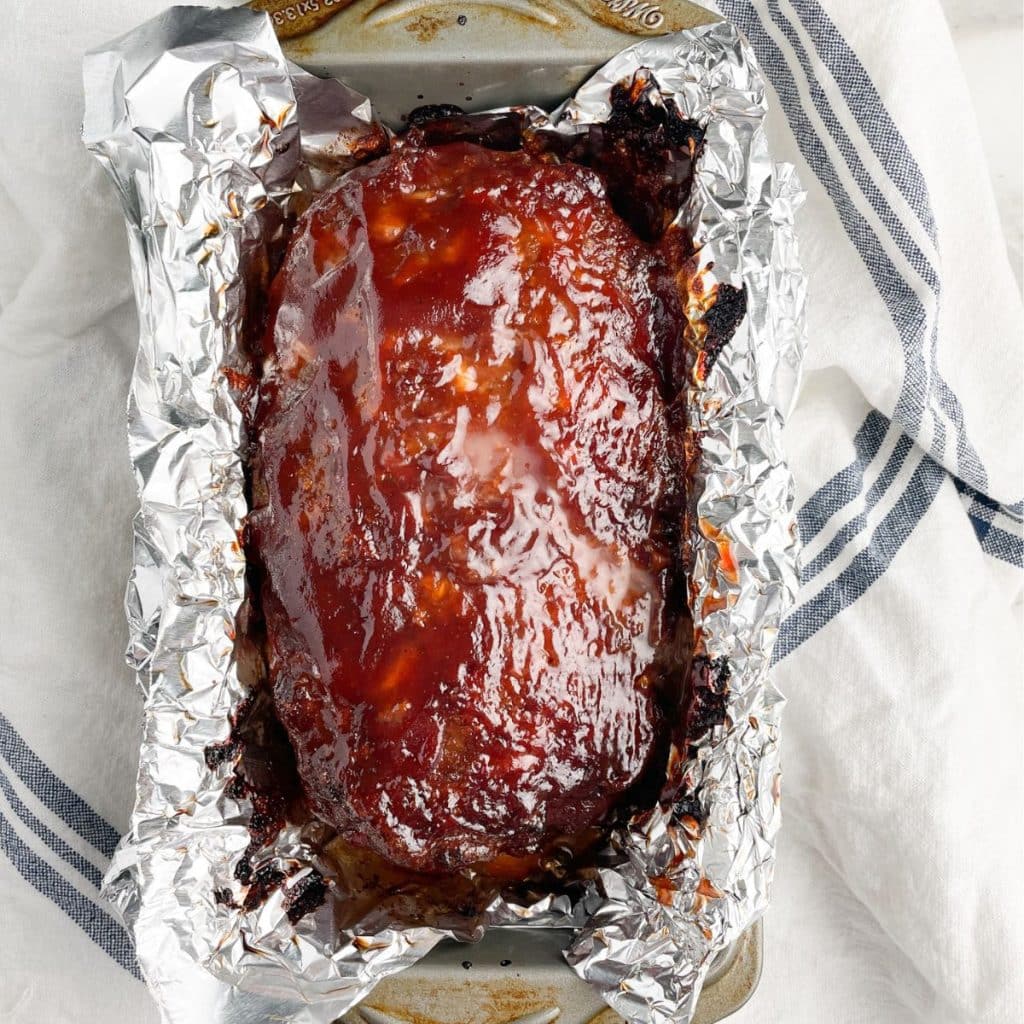 Meatloaf in a pan with foil. 