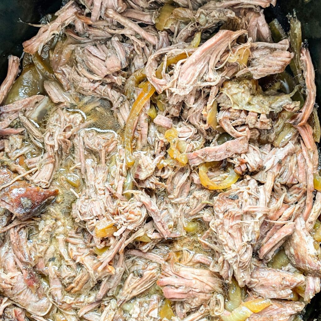 Shredded beef in slow cooker. 