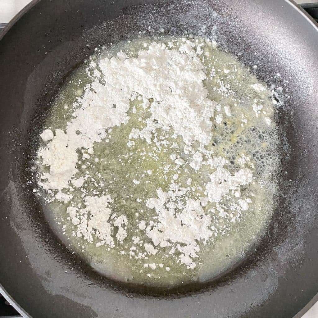 Skillet with melted butter and flour.