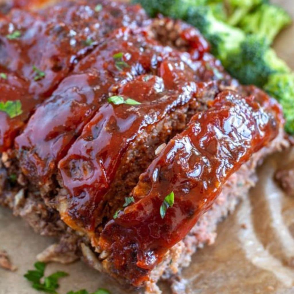 Meatloaf with sauce.