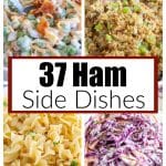 Pea salad, stuffing, noodles, red cabbage.