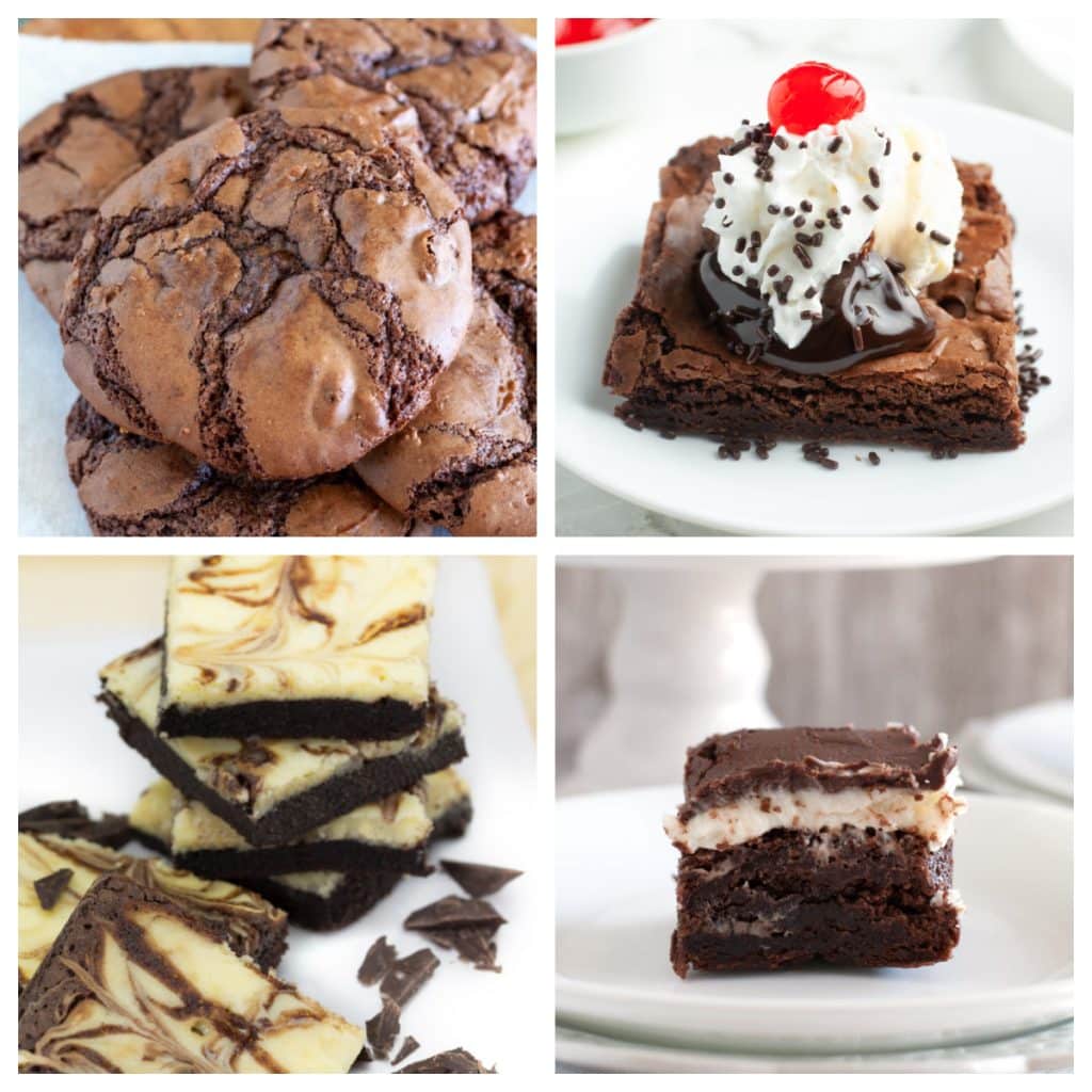 Chocolate cookies, brownie sundae, and brownies. 