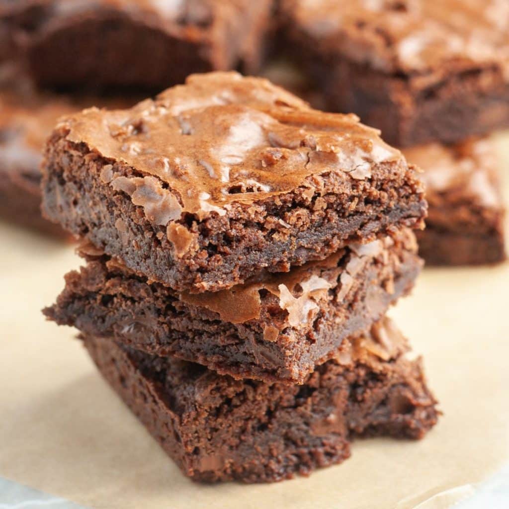 Stack of brownies.