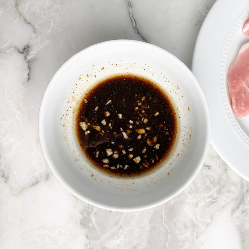 Bowl of soy sauce marinade. 