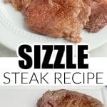 Plate with thin steak and green beans.