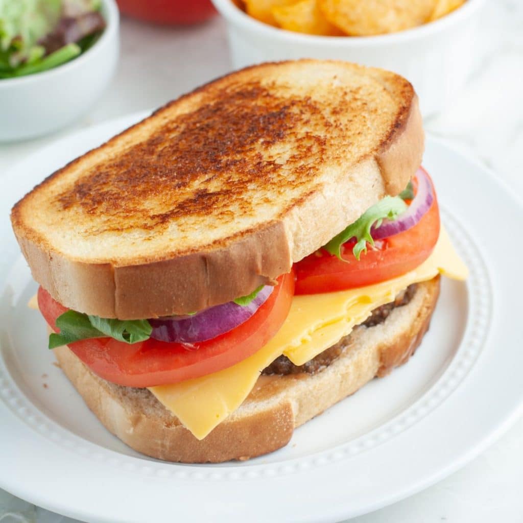 Meatloaf sandwich on a plate.