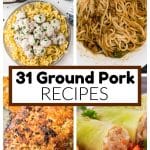 Swedish meatballs, dan dan noodles, sausage, and cabbage rolls.