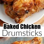 Baked chicken legs on a plate.