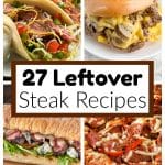 Steak tacos, steak bagel, steak sandwich, and steak pizza.