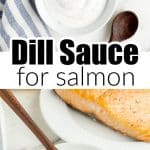 Bowl of dill sauce and a wooden spoon.