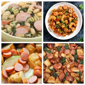 Turkey kielbasa soup, kielbasa cabbage, kielbasa and sausage.