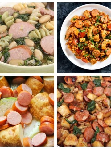 Turkey kielbasa soup, kielbasa cabbage, kielbasa and sausage.