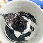 Chocolate cake on a spoon.