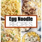 Bowl of egg noodles, casserole, and Swedish meatballs.
