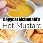 Bowl of hot mustard sauce and chicken nuggets.