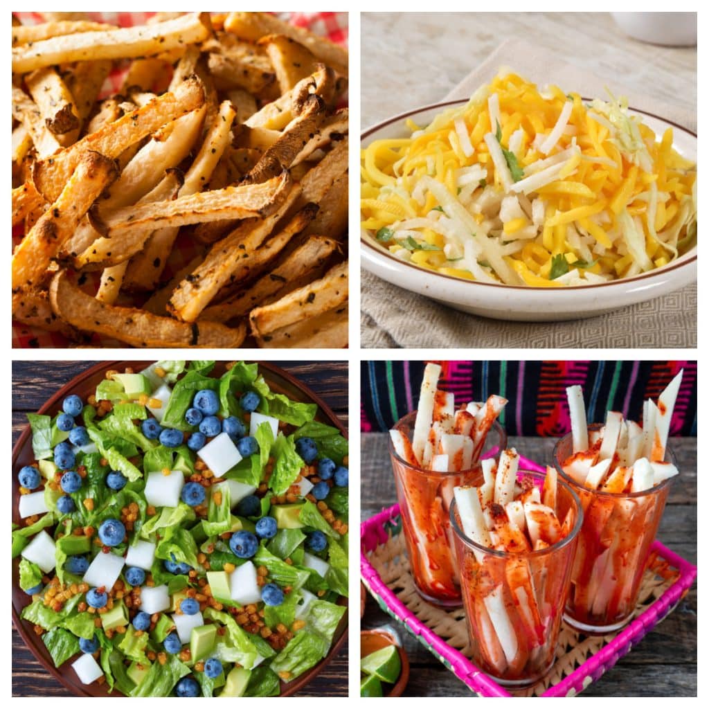 Jicama fries, slaw, salad, and seasoned jicama. 