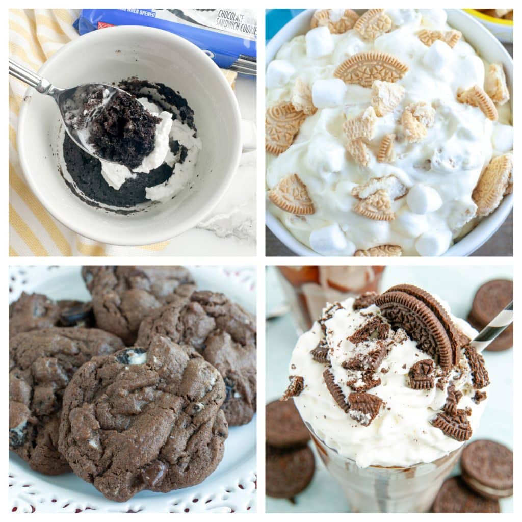 Oreo mug cake, Oreo dip, Oreo cookies, Oreo milkshake. 