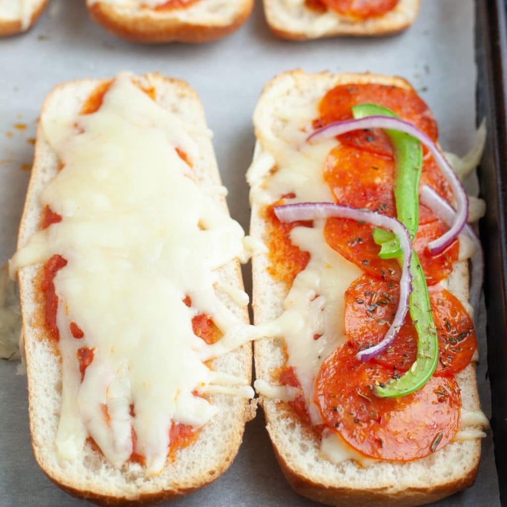 Pizza sandwich on baking pan. 